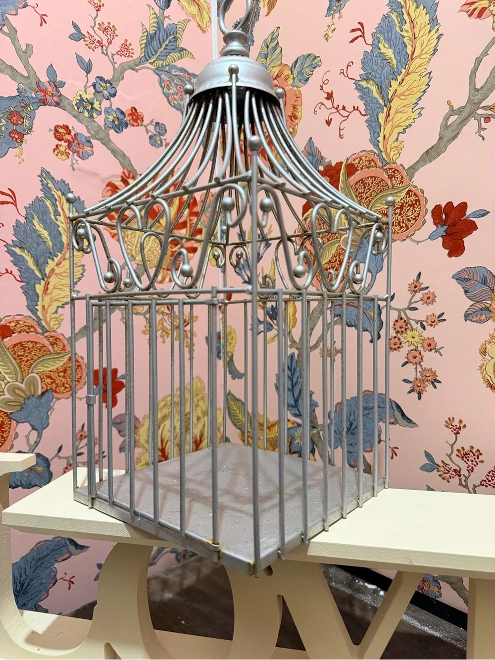 Decorative Metal Birdcage - Vintage Style in Pale Gray
